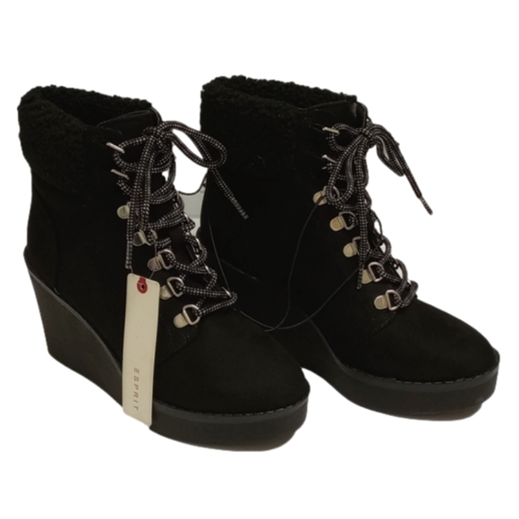Esprit Shoes - 🆕 ESPRIT ROXY BLACK PLATFORM LACE UP BOOTS WITH FAUX FUR🔹NWT🔹